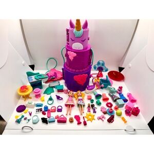 Polly Pocket Unicorn Party Playset 2021 Mattel HHJ10 Birthday Cake Doll Lot